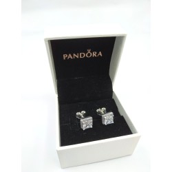 Pandora Halo SQUARE TIMELESS SPARKLING Earrings Genuine ALE Silver Original Gft box Stud