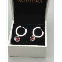 PANDORA EARRINGS HOOP Dangle Sparkling RED S925 with ORIGINAL BOX