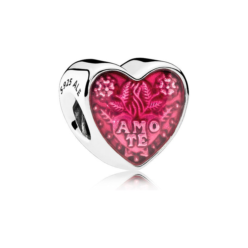 925S Te Amo Heart Bracelet Charm Decorative Glass Heart Charm Floral Heart Pendant Fits Pandora