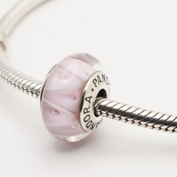 Genuine Pandora Pink Triangle Murano Glass Charm With Bubbles Charm