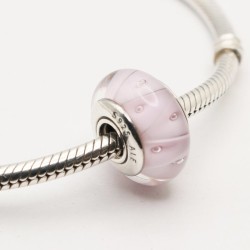 Genuine Pandora Pink Triangle Murano Glass Charm With Bubbles Charm