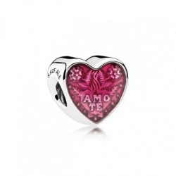 925S Te Amo Heart Bracelet Charm Decorative Glass Heart Charm Floral Heart Pendant Fits Pandora