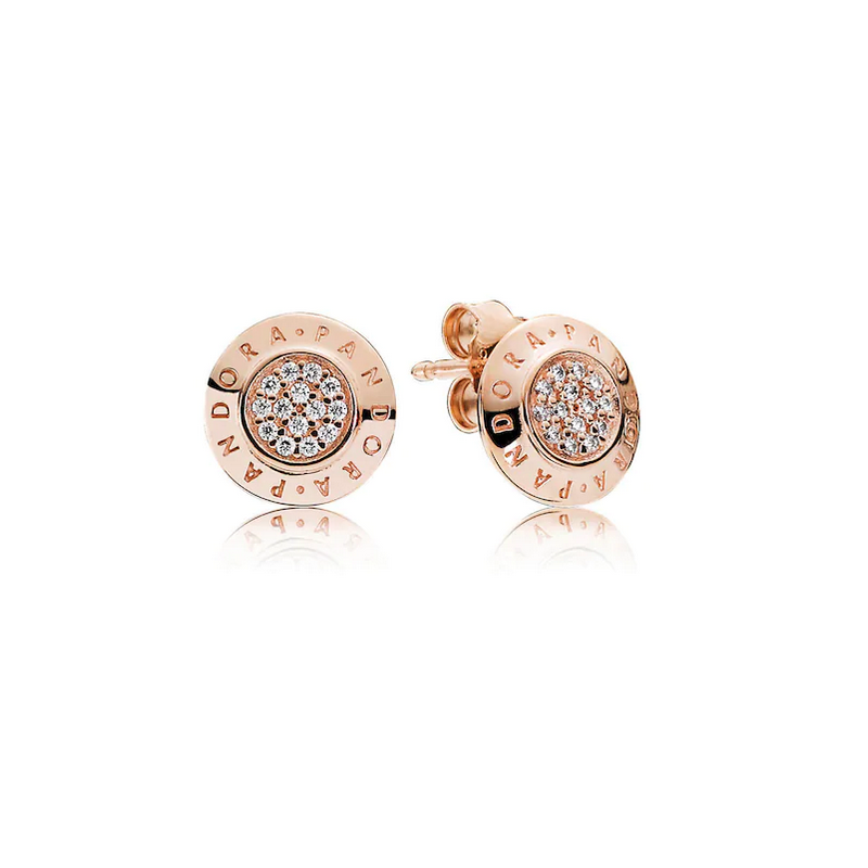 Pandora SIGNATURE SPARKLING Earrings Genuine ALE ROSE GOLD Original Gft box Stud