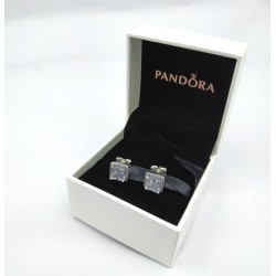 Pandora Halo SQUARE TIMELESS SPARKLING Earrings Genuine ALE Silver Original Gft box Stud