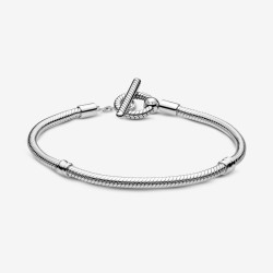 Genuine Original PANDORA SNAKE Moments T Bar Chain Bracelet Silver + BOX Chain