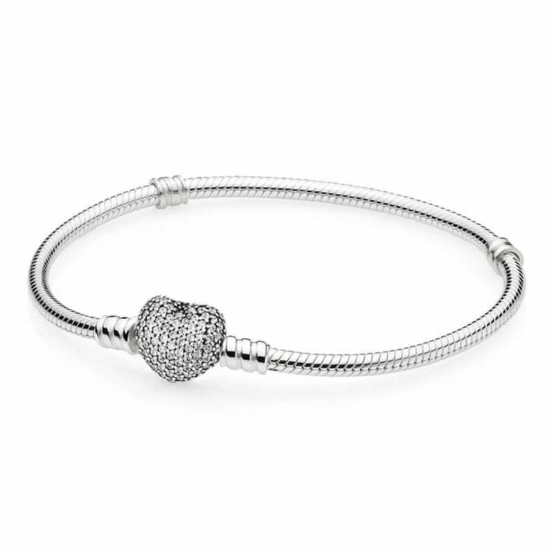 Pandora Moments Sparkling Heart Pavé Clasp Snake Chain Bracelet