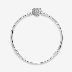 Pandora Moments Sparkling Heart Pavé Clasp Snake Chain Bracelet