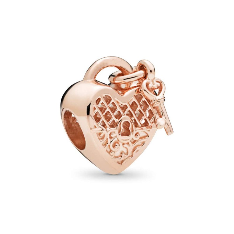 Pandora Moments Heart padlock and key rose gold-plated charm