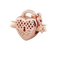 Pandora Moments Heart padlock and key rose gold-plated charm