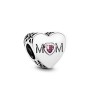 Mum heart silver charm with pink cubic zirconia