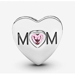 Mum heart silver charm with pink cubic zirconia