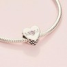 Mum heart silver charm with pink cubic zirconia