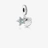 Starfish and shell silver dangle with frosty mint cubic zirconia and clear cubic zirconia