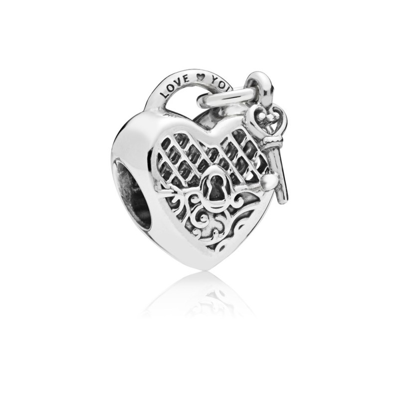 Pandora Silver Love You Lock Charm Heart and key padlock