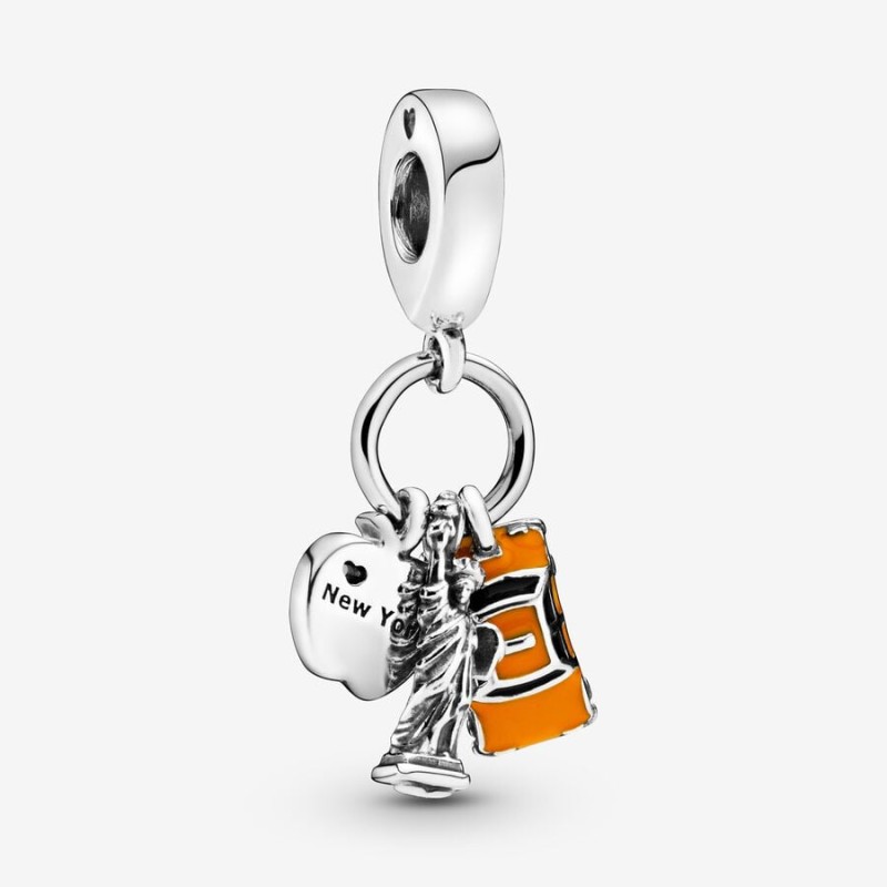 PANDORA Jewelry Symbols of New York City Dangle Sterling Silver Charm Taxi Liberty statue