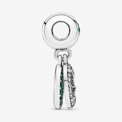 Clover silver dangle with royal green, aqua green crystal and clear cubic zirconia