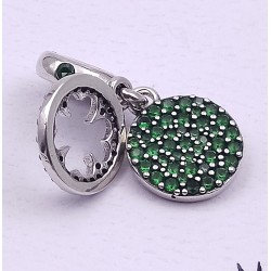 Clover silver dangle with royal green, aqua green crystal and clear cubic zirconia