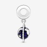 Pandora Globe silver dangle with clear cubic zirconia and blue enamel