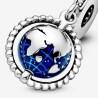 Pandora Globe silver dangle with clear cubic zirconia and blue enamel