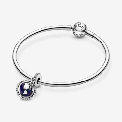 Pandora Globe silver dangle with clear cubic zirconia and blue enamel