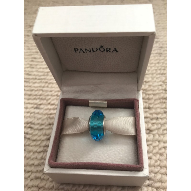 Pandora Beads-Dazzling Murano Glass Teal Faceted-Charm