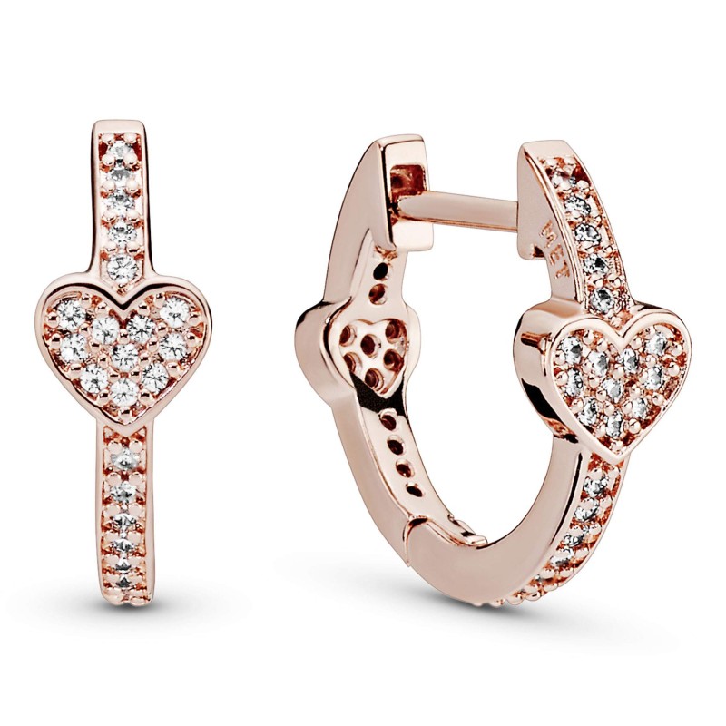 Genuie Original Pandora Earrings Sparkling Hoop Alluring Heart Love ROSE GOLD