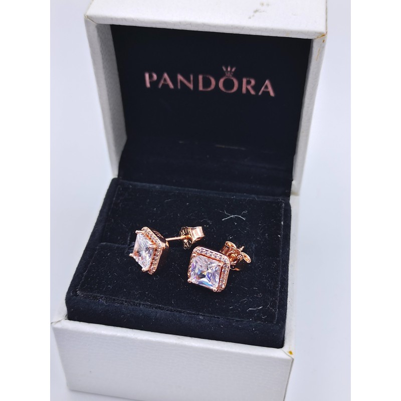 Pandora Halo SQUARE TIMELESS SPARKLING Earrings Genuine ALE Silver Original Gft box Stud