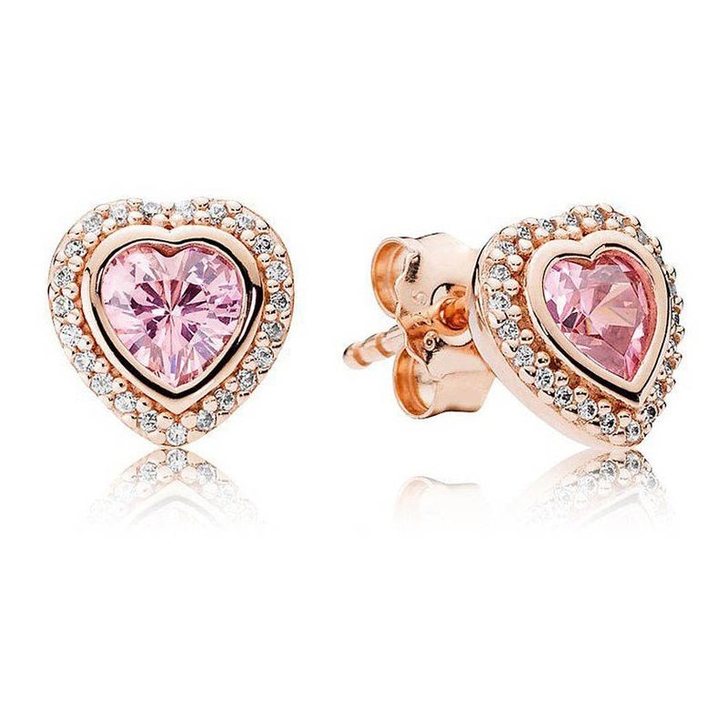 Pandora Sparkling Love Heart Stud Earrings ROSE GOLD New with Original Gift BOX