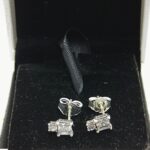 Clear Rectangular Stud Earrings, silver tone