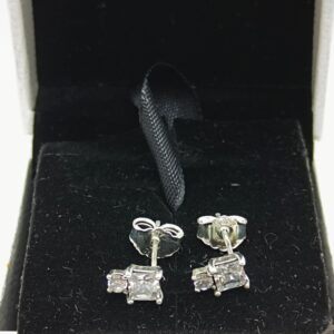 Clear Rectangular Stud Earrings, silver tone