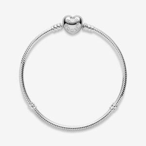 Home Heart Clasp Snake Chain Bracelet, silver tone