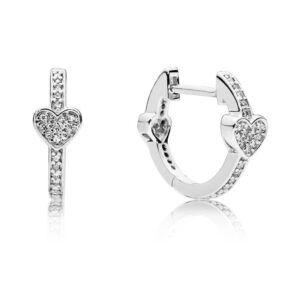 Pandora Alluring Hearts Hoop Earrings, silver tone, view 1