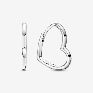 Pandora Asymmetric Heart Hoop Earrings, silver tone, view 1