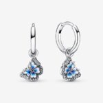 Pandora Blue Butterfly Hoop Earrings, silver tone and blue, view 1