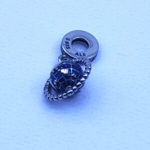 Pandora Blue Globe Dangle Charm, silver tone and blue, view 1