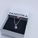 Pandora Blue Moon and Stars Heart Necklace, silver tone and blue, view 1