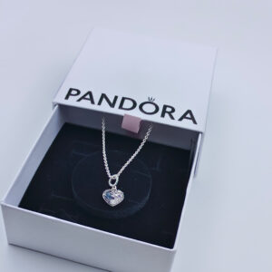 Pandora Blue Moon and Stars Heart Necklace, silver tone and blue, view 1