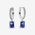 Pandora Blue Rectangular Drop Earrings, silver tone and blue, view 1