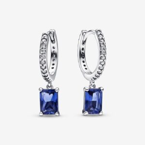 Pandora Blue Rectangular Drop Earrings, silver tone and blue, view 1