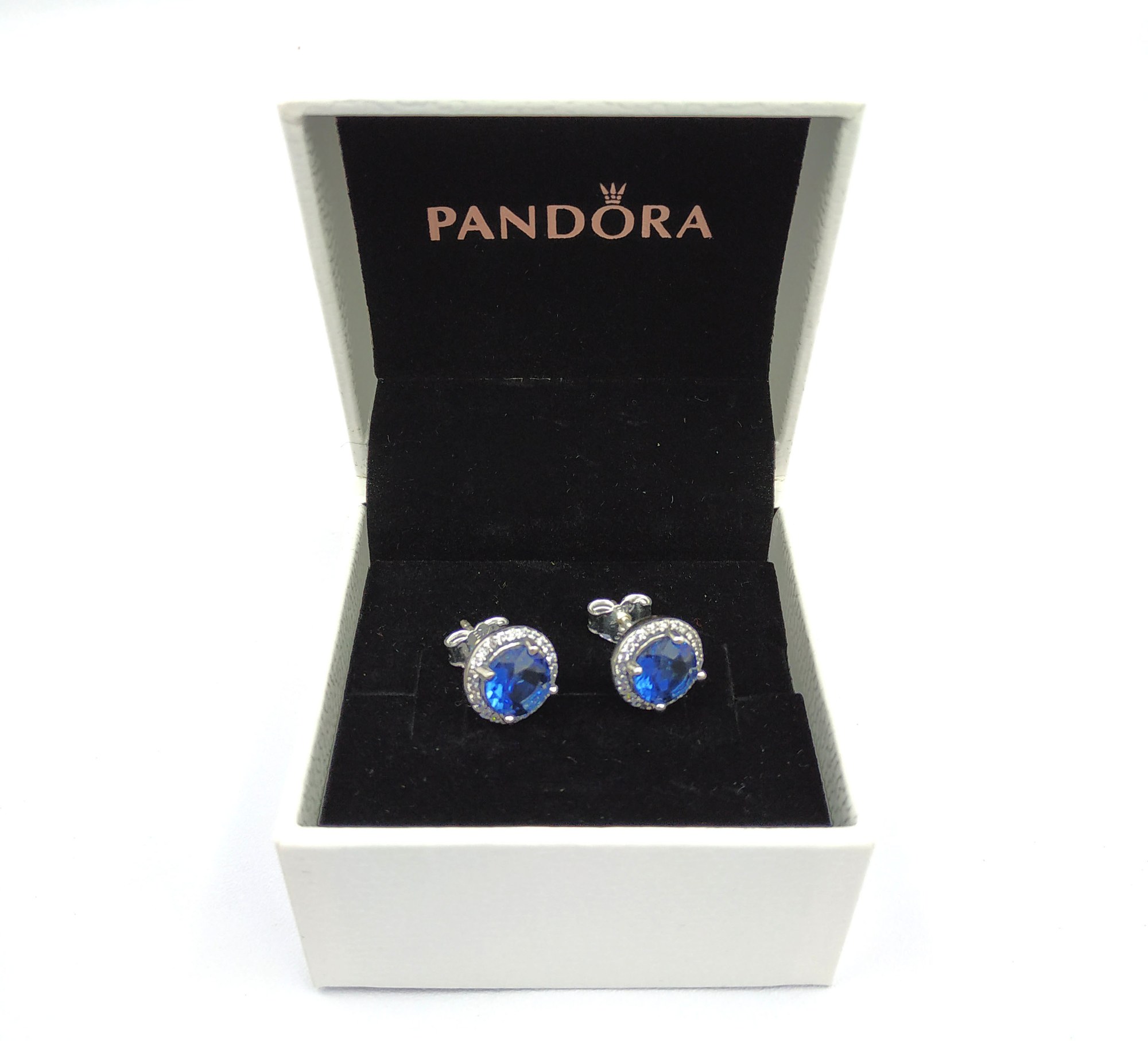 pandora blue round sparkling stud earrings Pandora Blue Round Sparkling Stud Earrings, silver tone and blue, view 2
