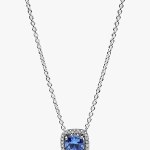 Pandora Blue Square Halo Pendant Necklace, silver tone and blue, view 1