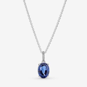 Pandora Blue Statement Halo Pendant Necklace, silver tone and blue, view 1