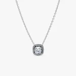 Pandora Clear Square Halo Pendant Necklace, silver tone, view 1