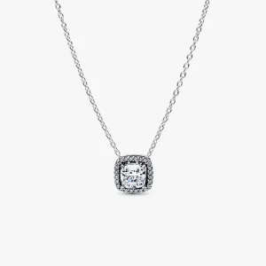 Pandora Clear Square Halo Pendant Necklace, silver tone, view 1