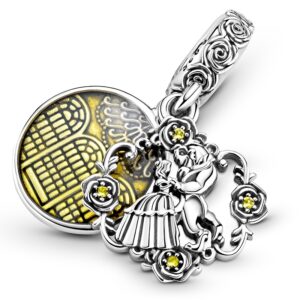 Pandora Disney Beauty and the Beast Dangle Charm, silver tone and yellow, view 1