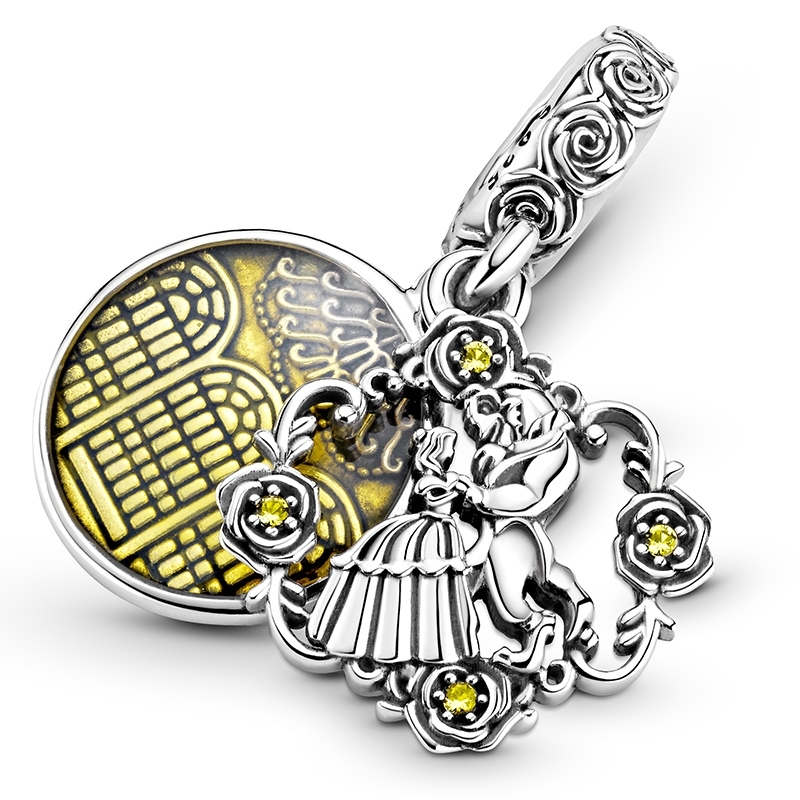 pandora disney beauty and the beast dangle charm Pandora Disney Beauty and the Beast Dangle Charm, silver tone and yellow, view 1