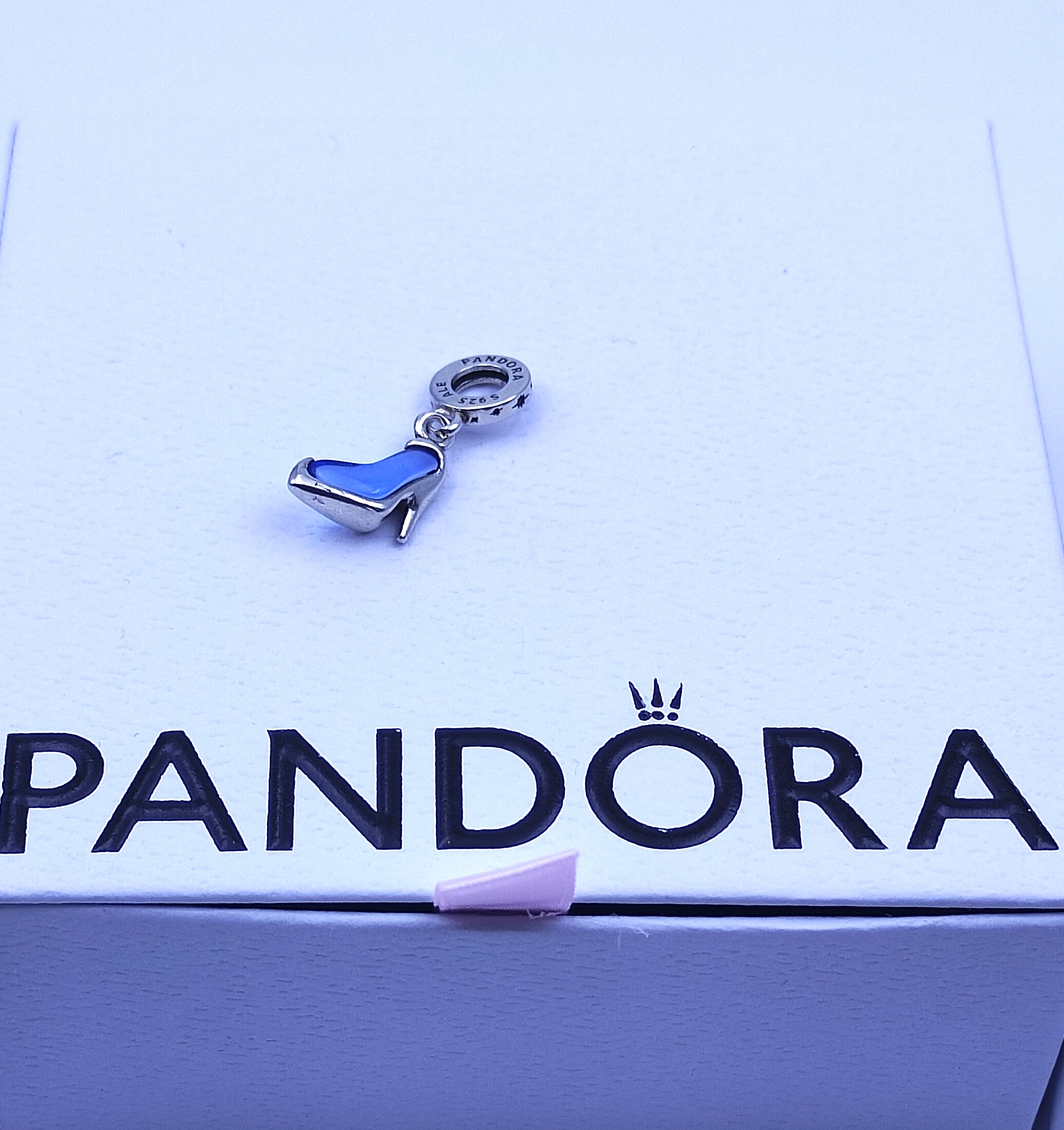 pandora disney cinderella glass slipper dangle charm Pandora Disney Cinderella Glass Slipper Dangle Charm, silver tone and blue, view 1