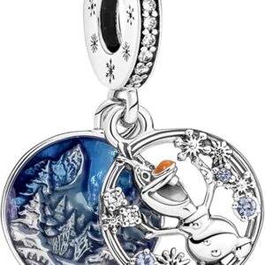 Pandora Disney Frozen Olaf Double Dangle Charm, silver tone and blue, view 1