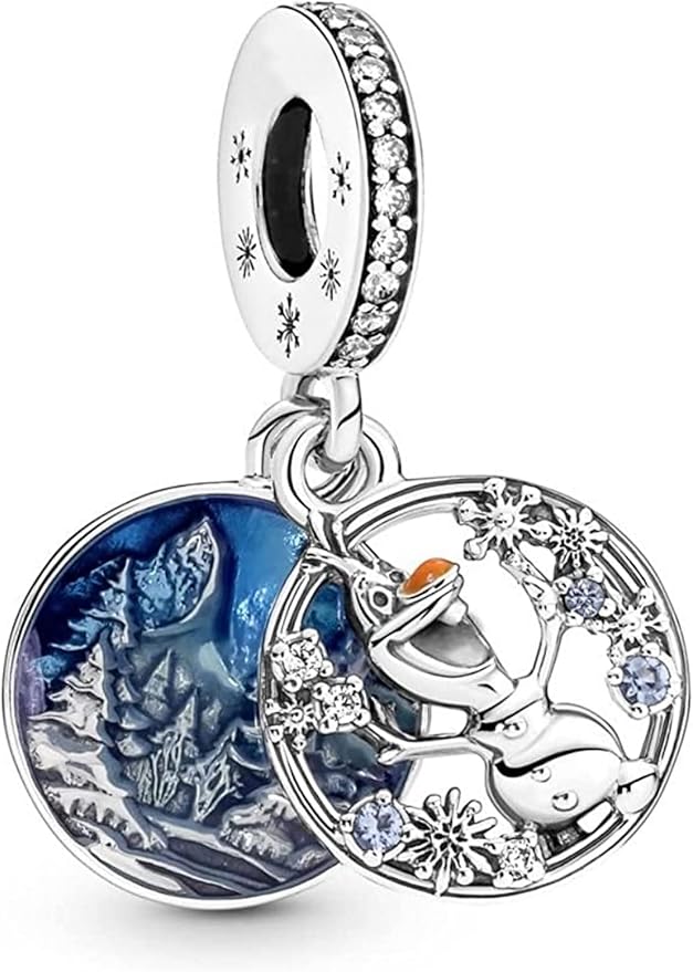 pandora disney frozen olaf double dangle charm Pandora Disney Frozen Olaf Double Dangle Charm, silver tone and blue, view 1