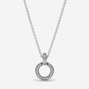 Pandora Double Circle Pendant Necklace, silver tone, view 1
